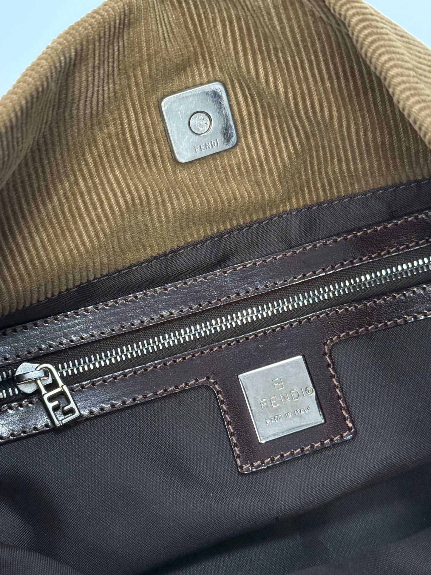 Fendi camel corduroy shoulder bag