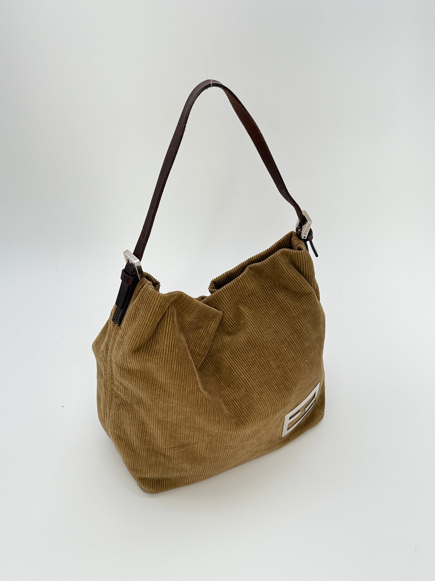 Fendi camel corduroy shoulder bag