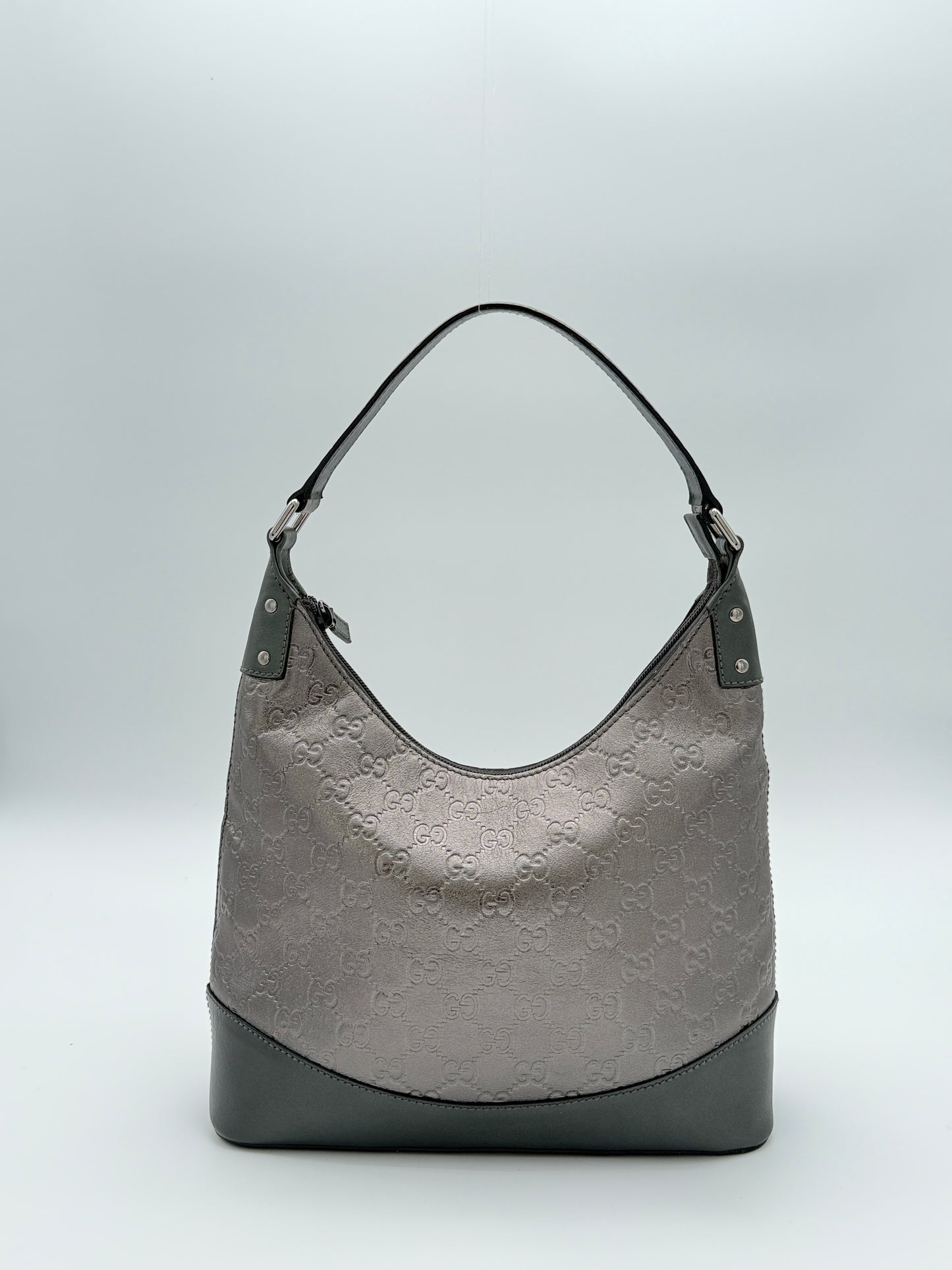 Gucci GG Leather Hobo Bag – Metallic Grey