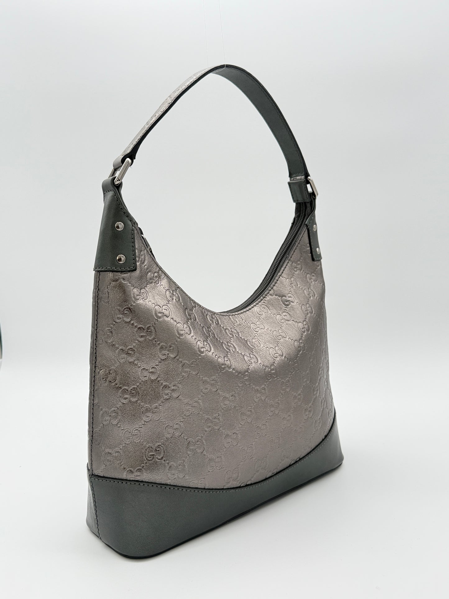 Gucci GG Leather Hobo Bag – Metallic Grey