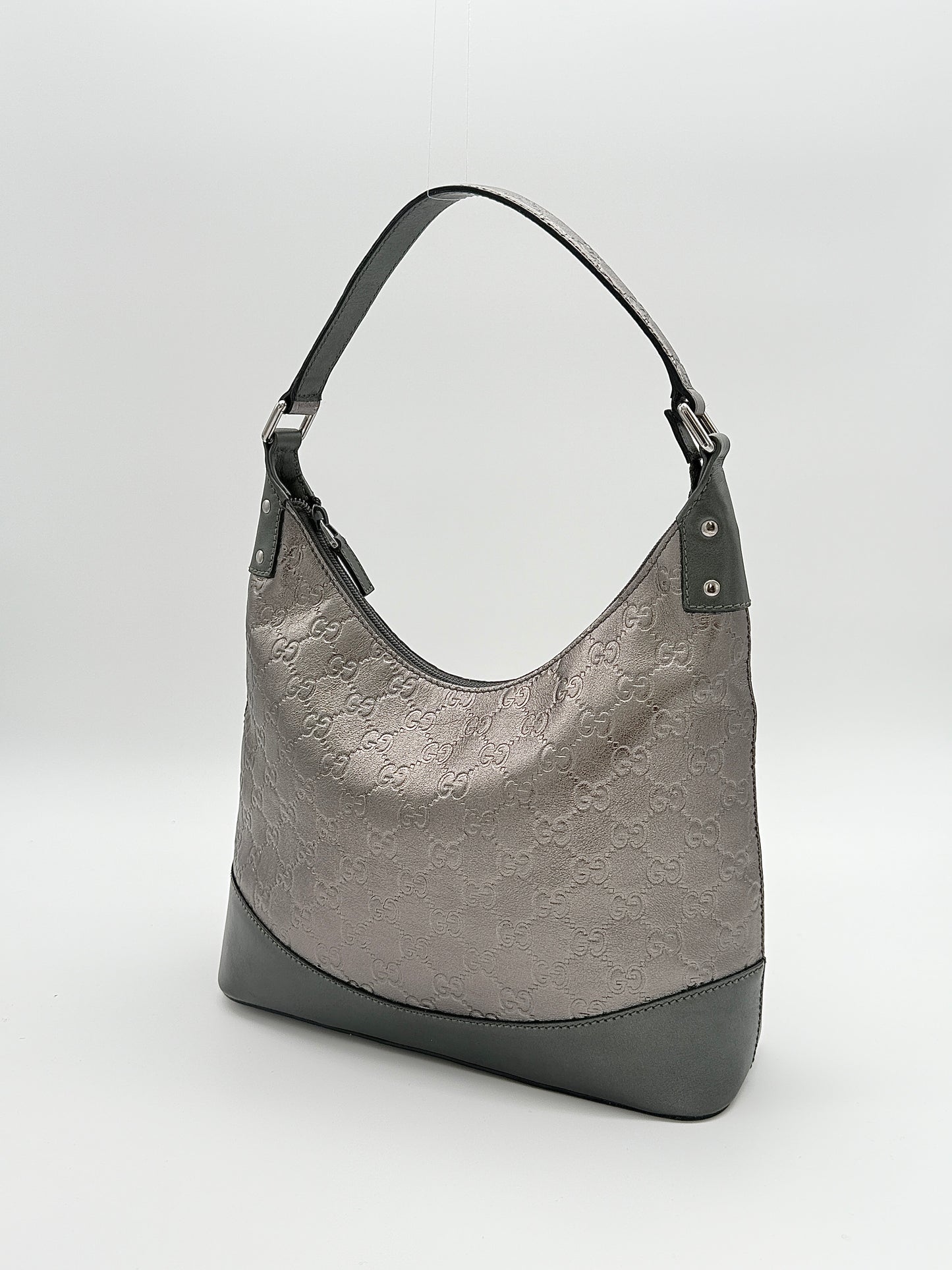 Gucci GG Leather Hobo Bag – Metallic Grey