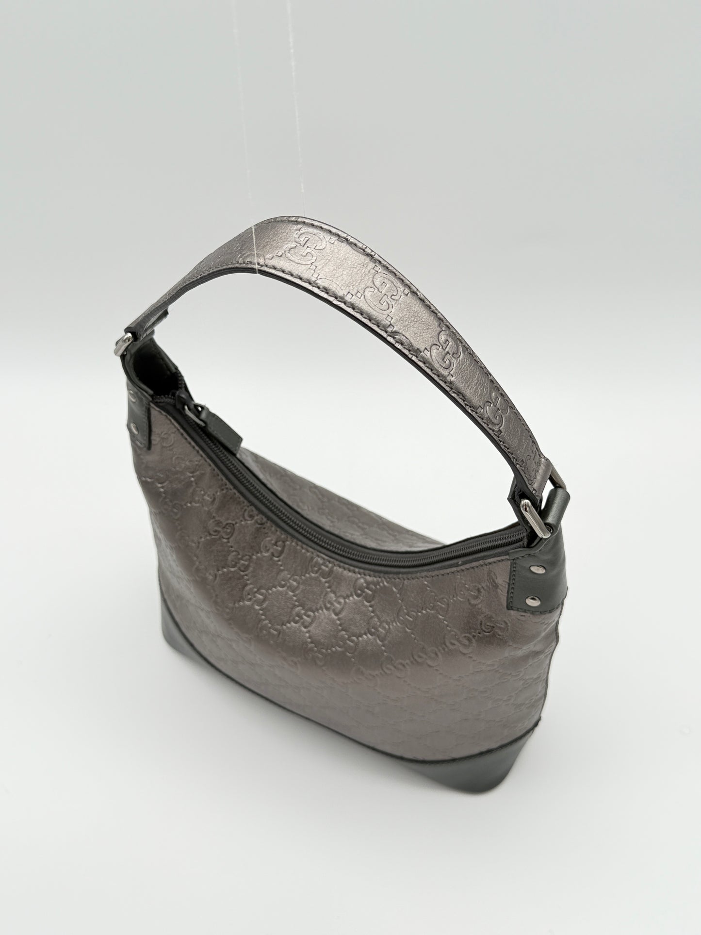 Gucci GG Leather Hobo Bag – Metallic Grey