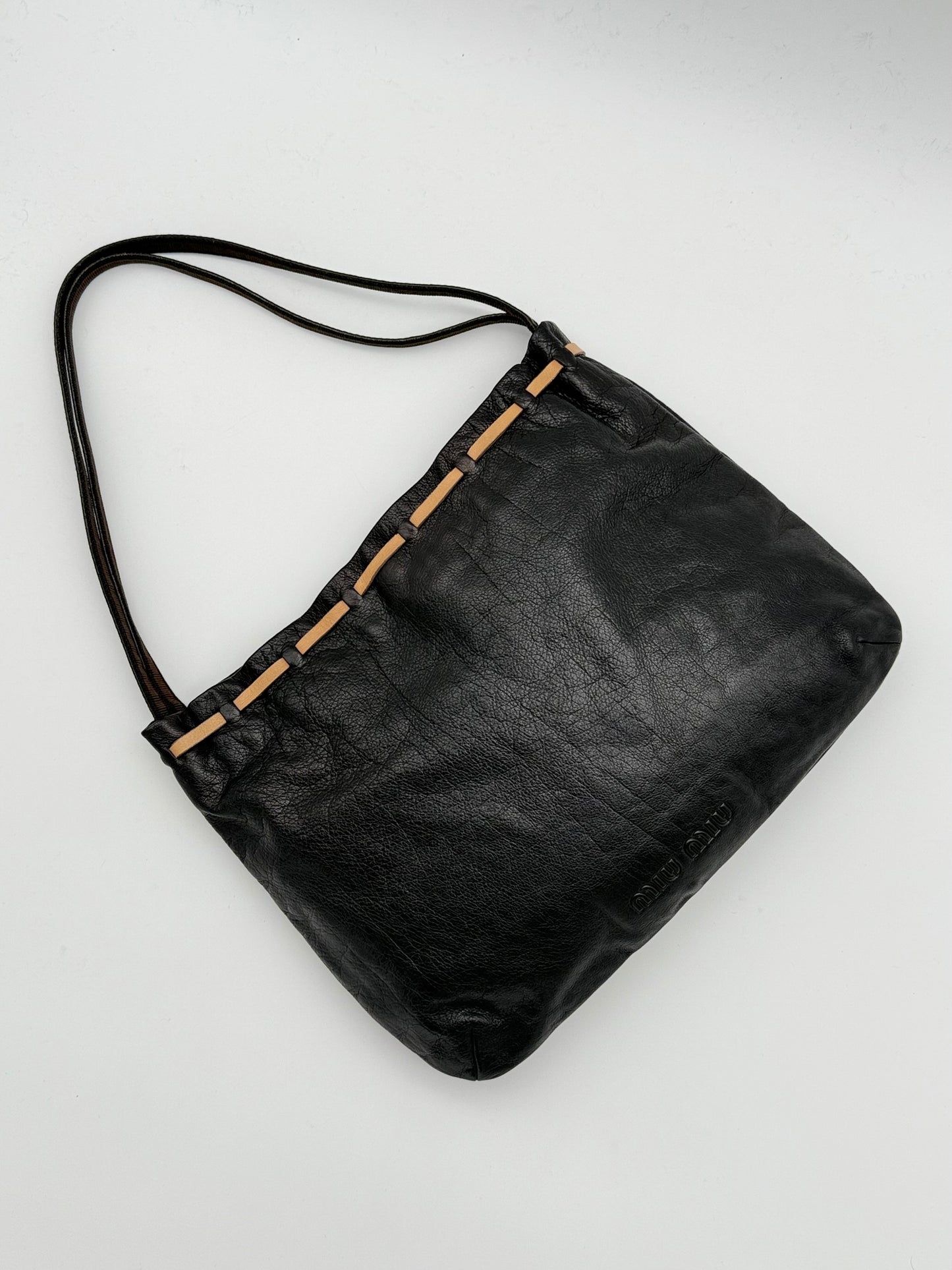 Miu Miu Black Leather Bow Shoulder Bag