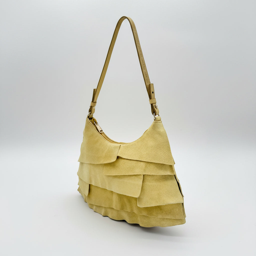 Yves Saint Laurent St Tropez Yellow Suede Ruffle Shoulder Bag