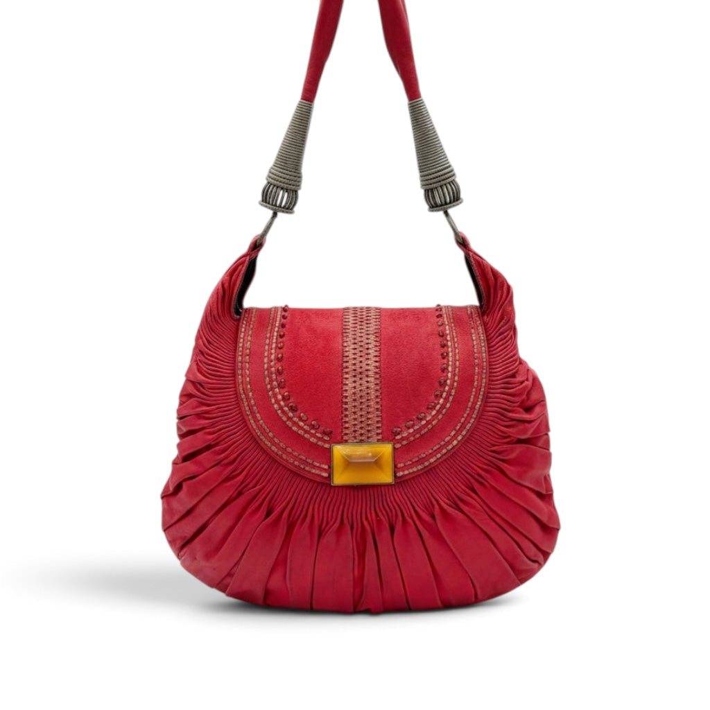 Christian Dior Fuchsia Pink Pleated Leather Shoulder Bag