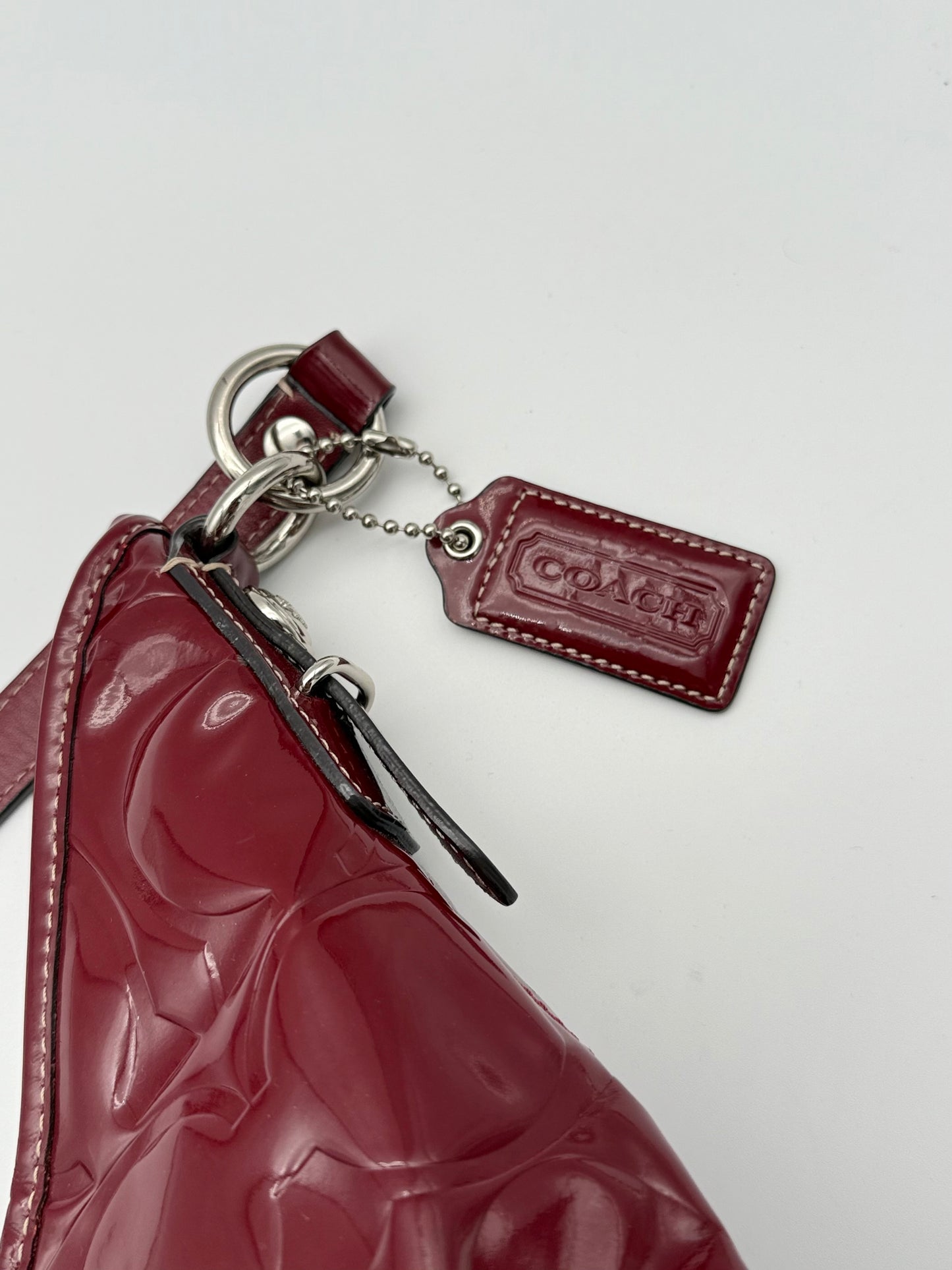 Coach Burgundy Patent Shoulder Bag Embossed Monogram
