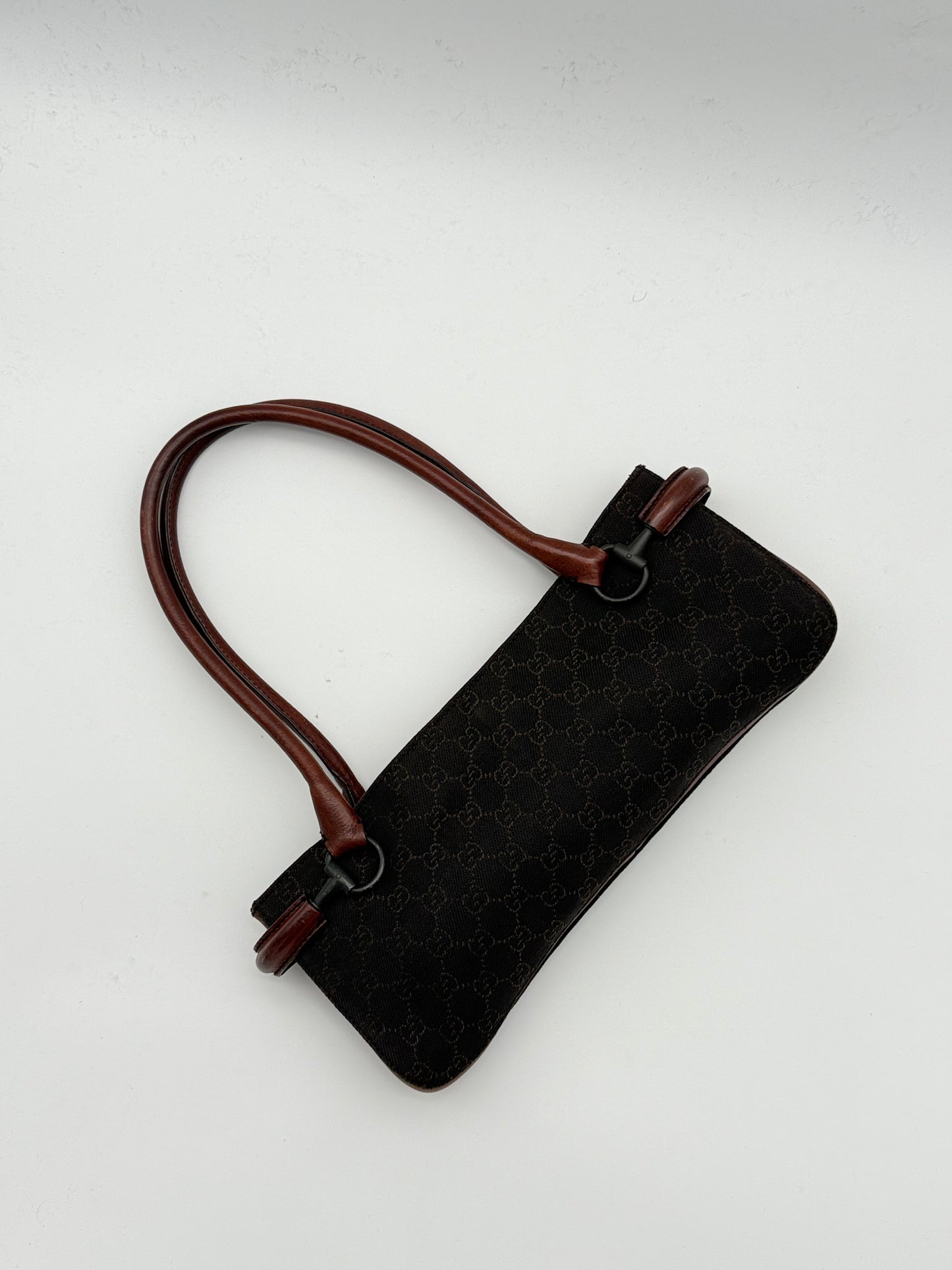 Gucci Black GG Canvas Baguette Shoulder Bag