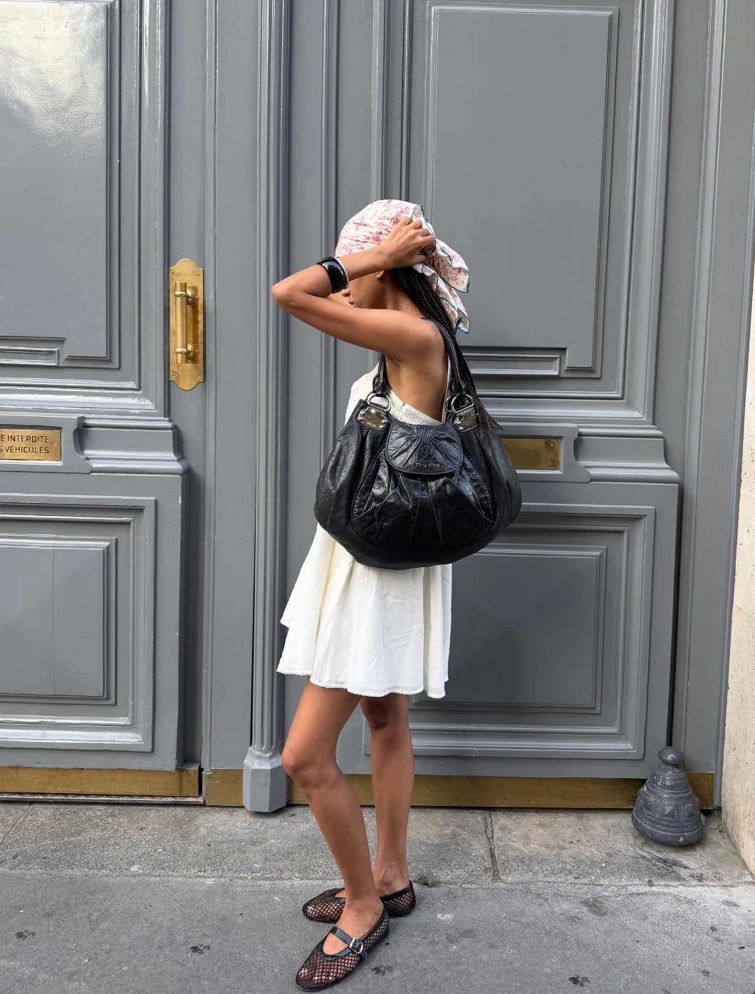 Miu Miu Black Pleated Leather Hobo Bag