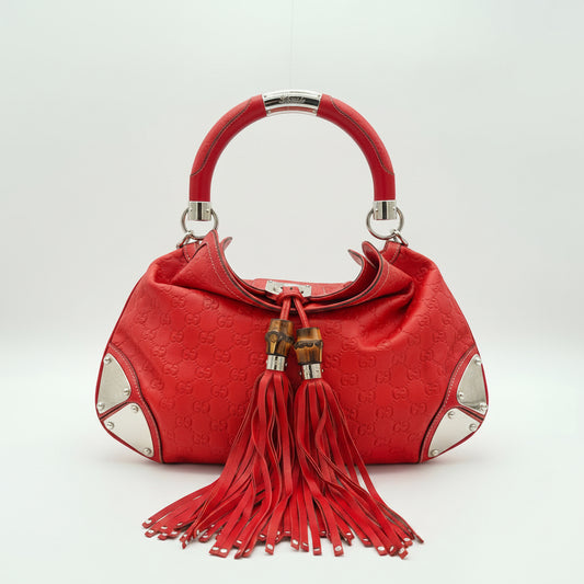 Gucci Indy Bamboo Tassel Bag Red Leather