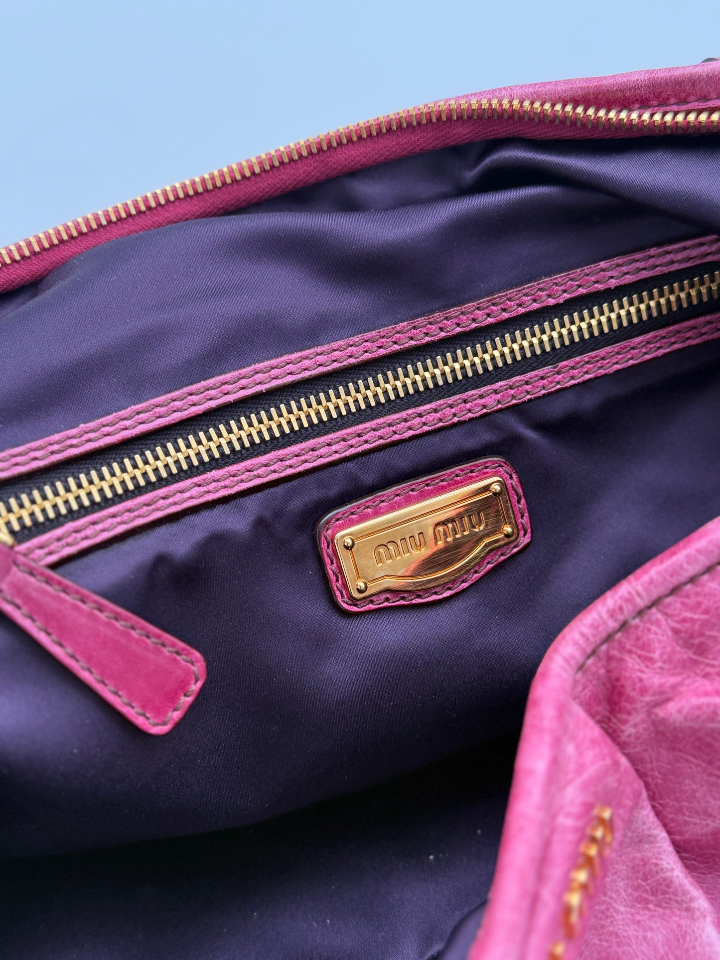 Miu Miu Archive Pink Pleated Leather Bag