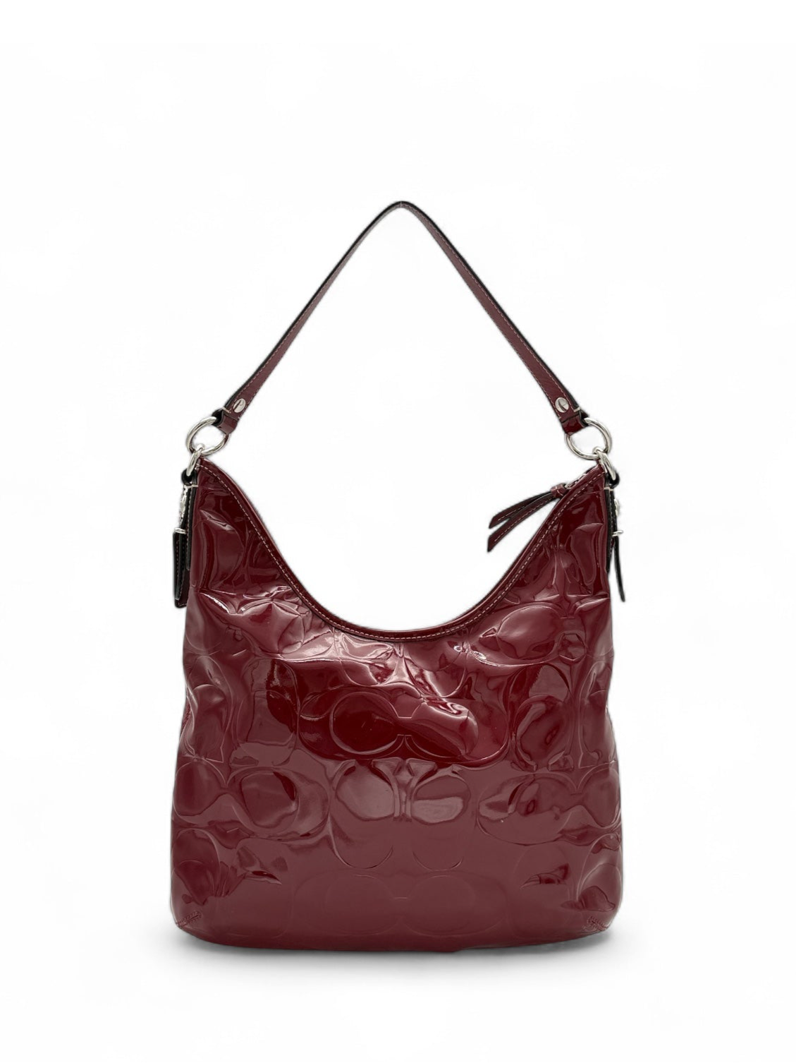 Coach Burgundy Patent Shoulder Bag Embossed Monogram