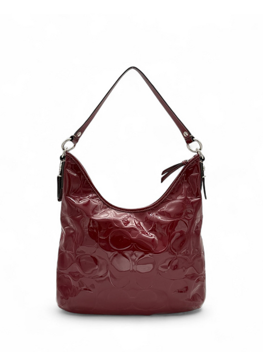 Coach Burgundy Patent Shoulder Bag Embossed Monogram
