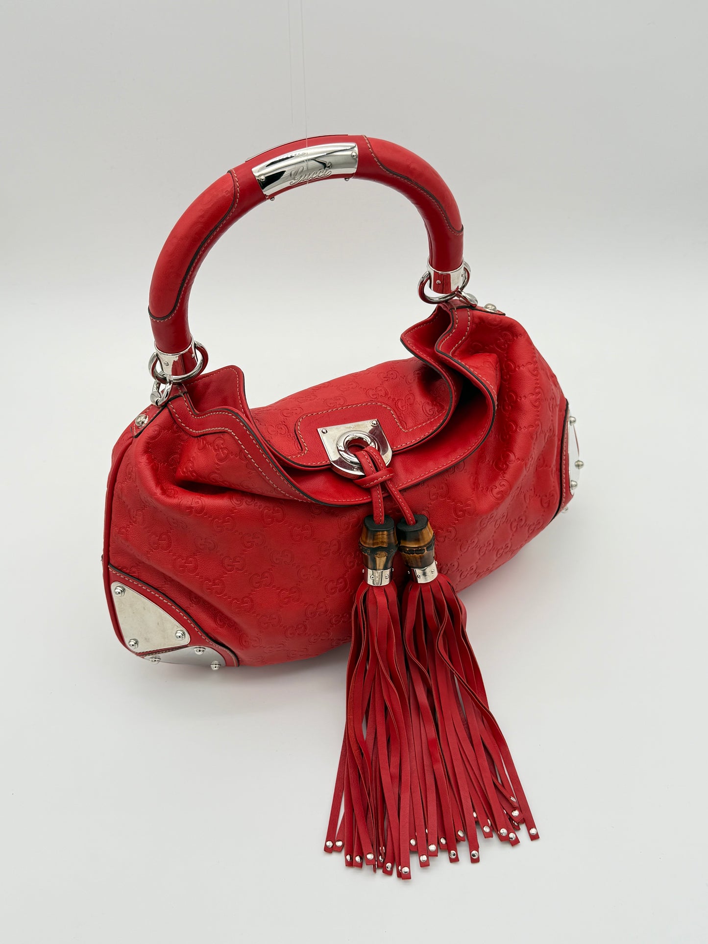 Gucci Indy Bamboo Tassel Bag Red Leather