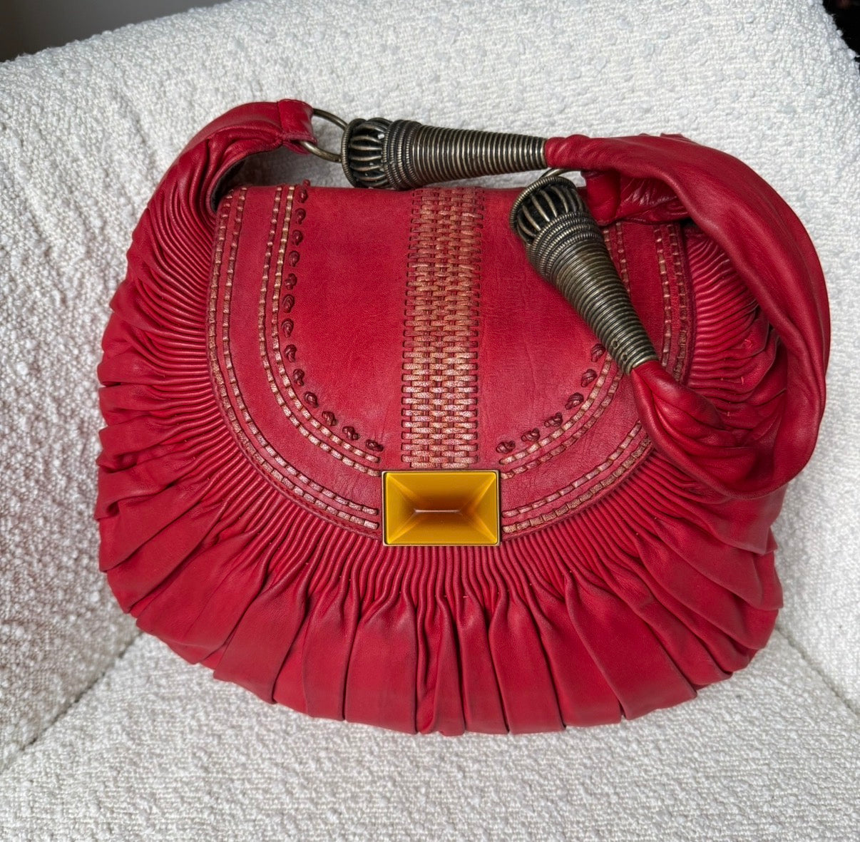 Christian Dior Fuchsia Pink Pleated Leather Shoulder Bag