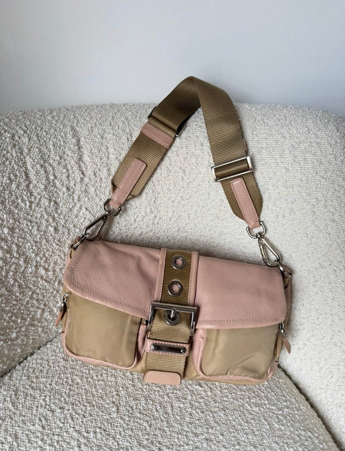 Prada Beige Pink Leather Shoulder Bag