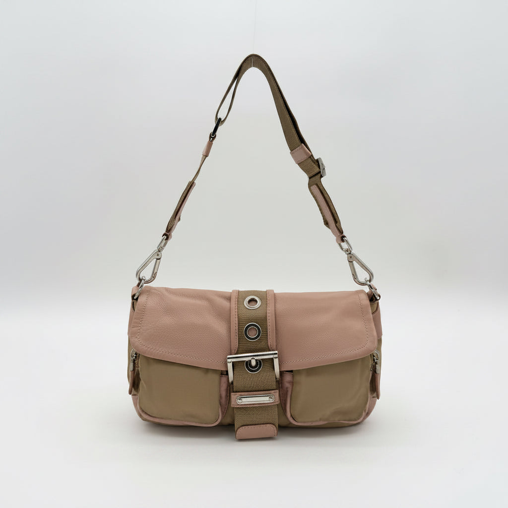 Prada Beige Pink Leather Shoulder Bag