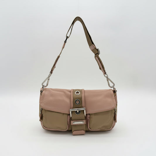 Prada Beige Pink Leather Shoulder Bag
