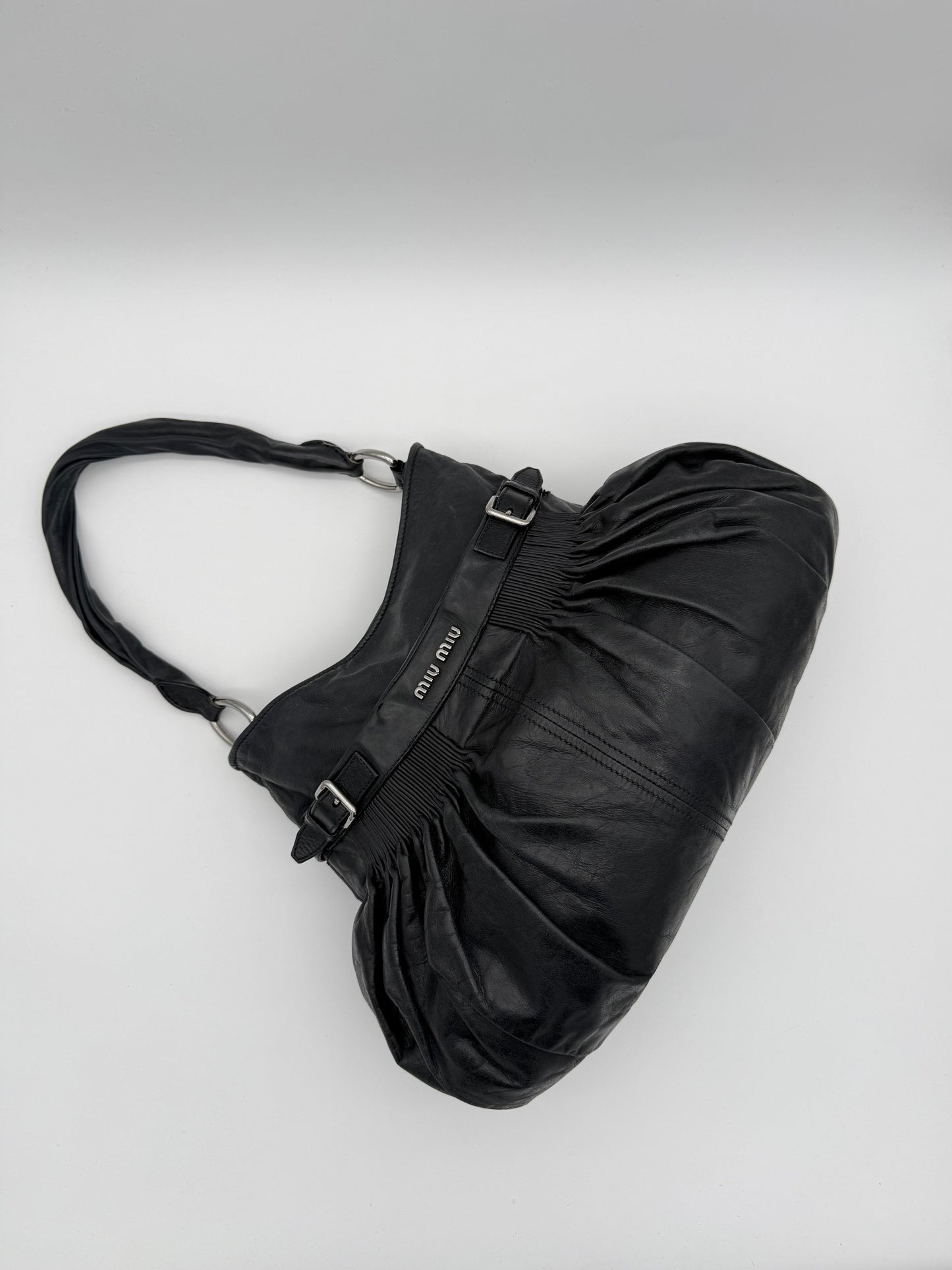 Miu Miu Black Gathered Leather Shoulder Bag