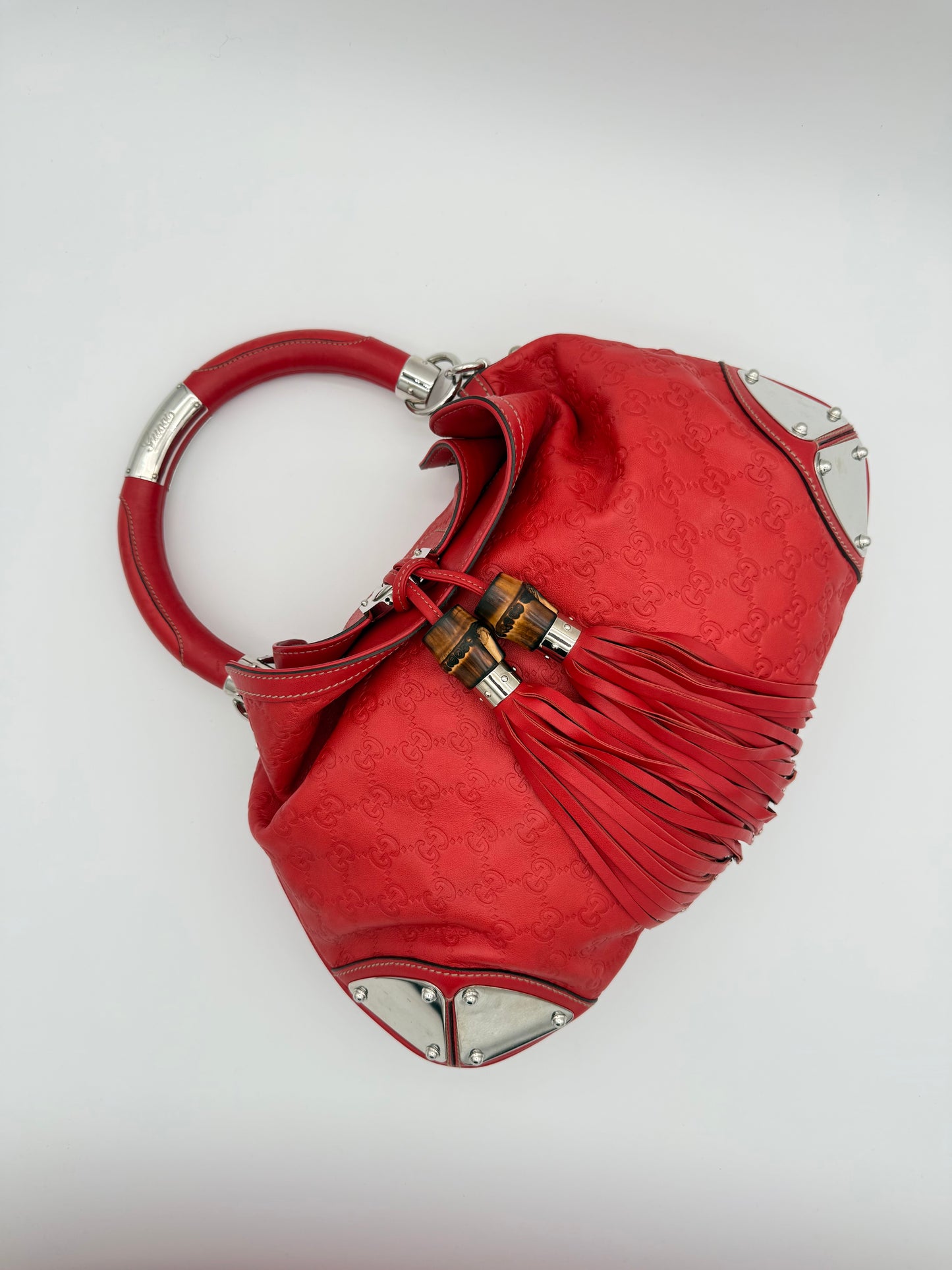 Gucci Indy Bamboo Tassel Bag Red Leather