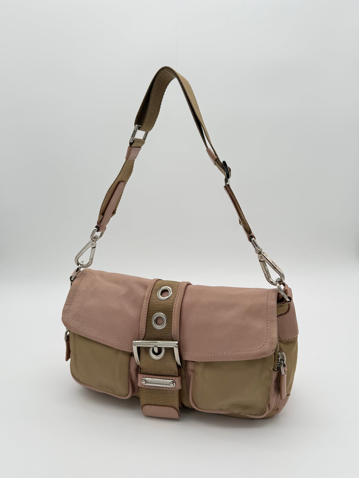 Prada Beige Pink Leather Shoulder Bag