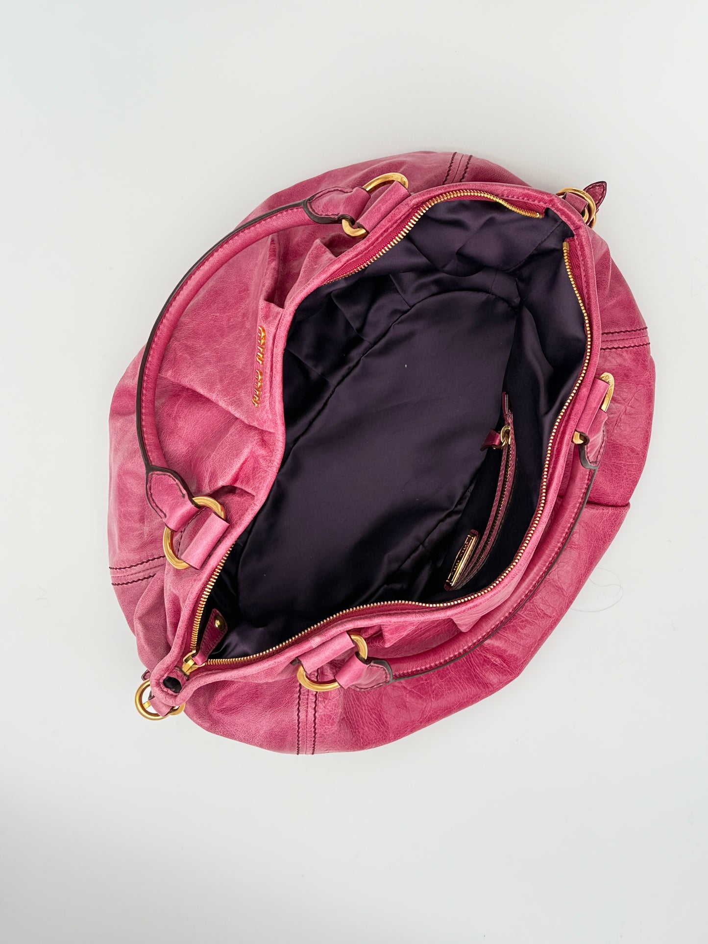 Miu Miu Archive Pink Pleated Leather Bag