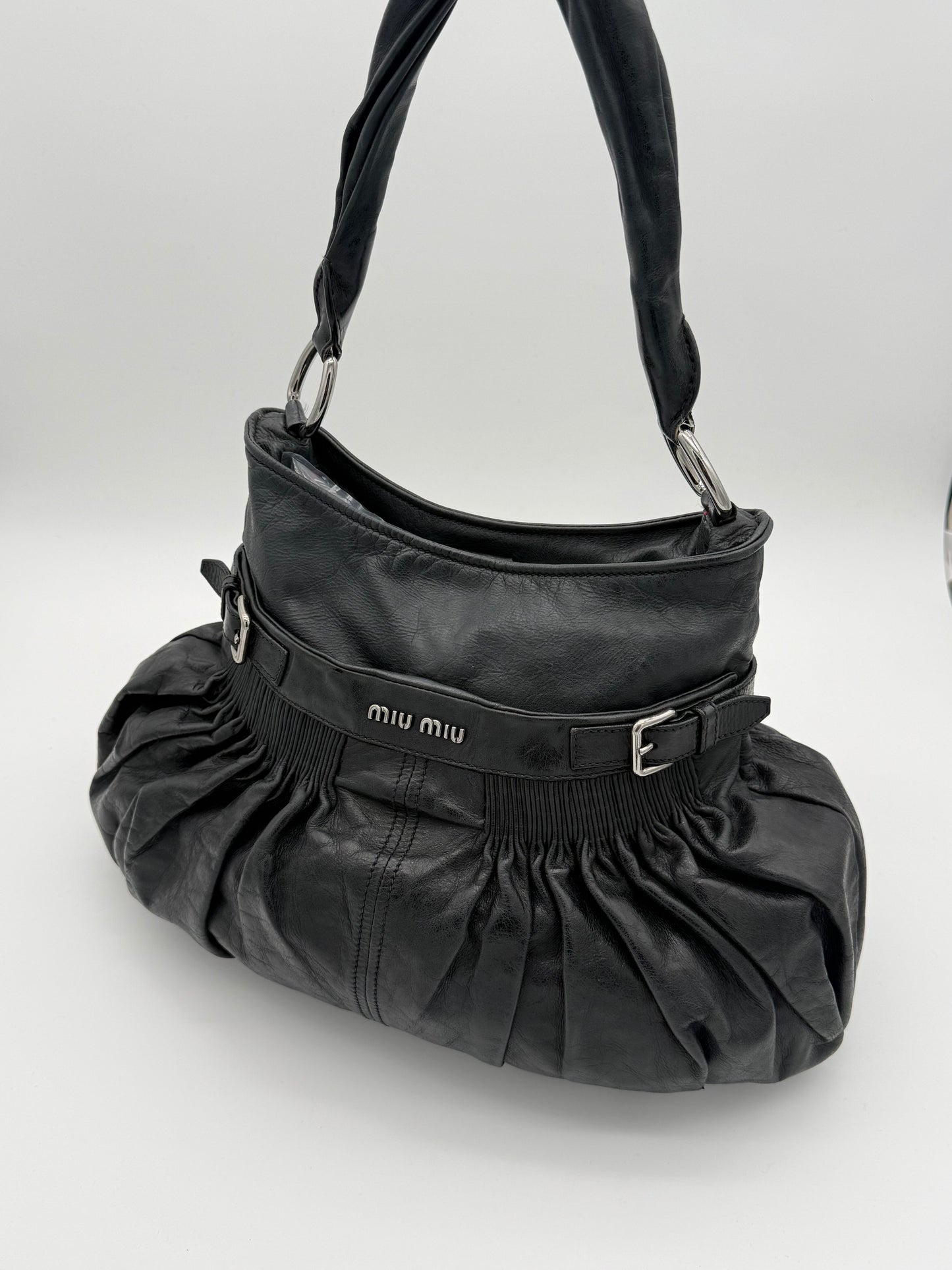Miu Miu Black Gathered Leather Shoulder Bag