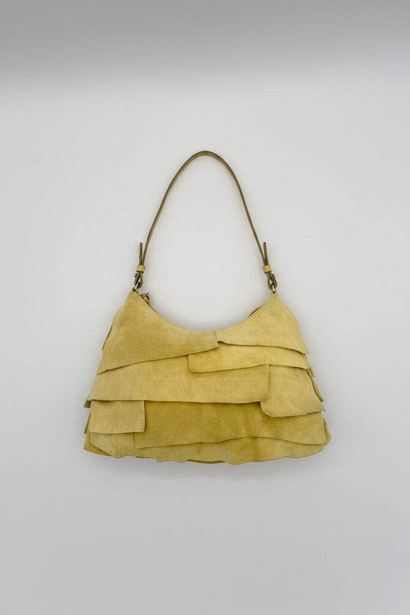 Yves Saint Laurent St Tropez Yellow Suede Ruffle Shoulder Bag
