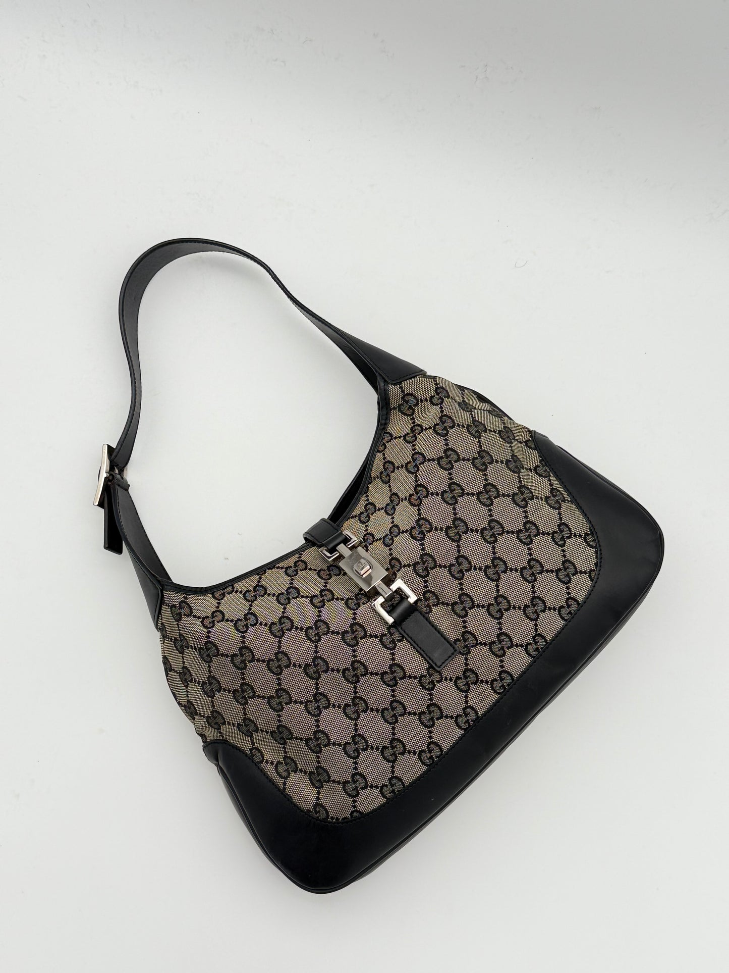 Gucci Jackie GG Canvas & Black Leather Shoulder Bag