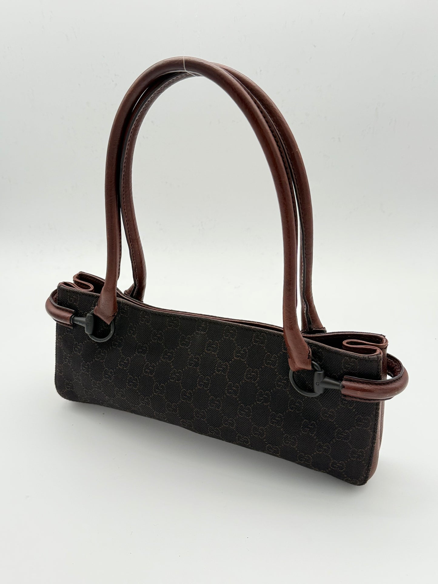 Gucci Black GG Canvas Baguette Shoulder Bag