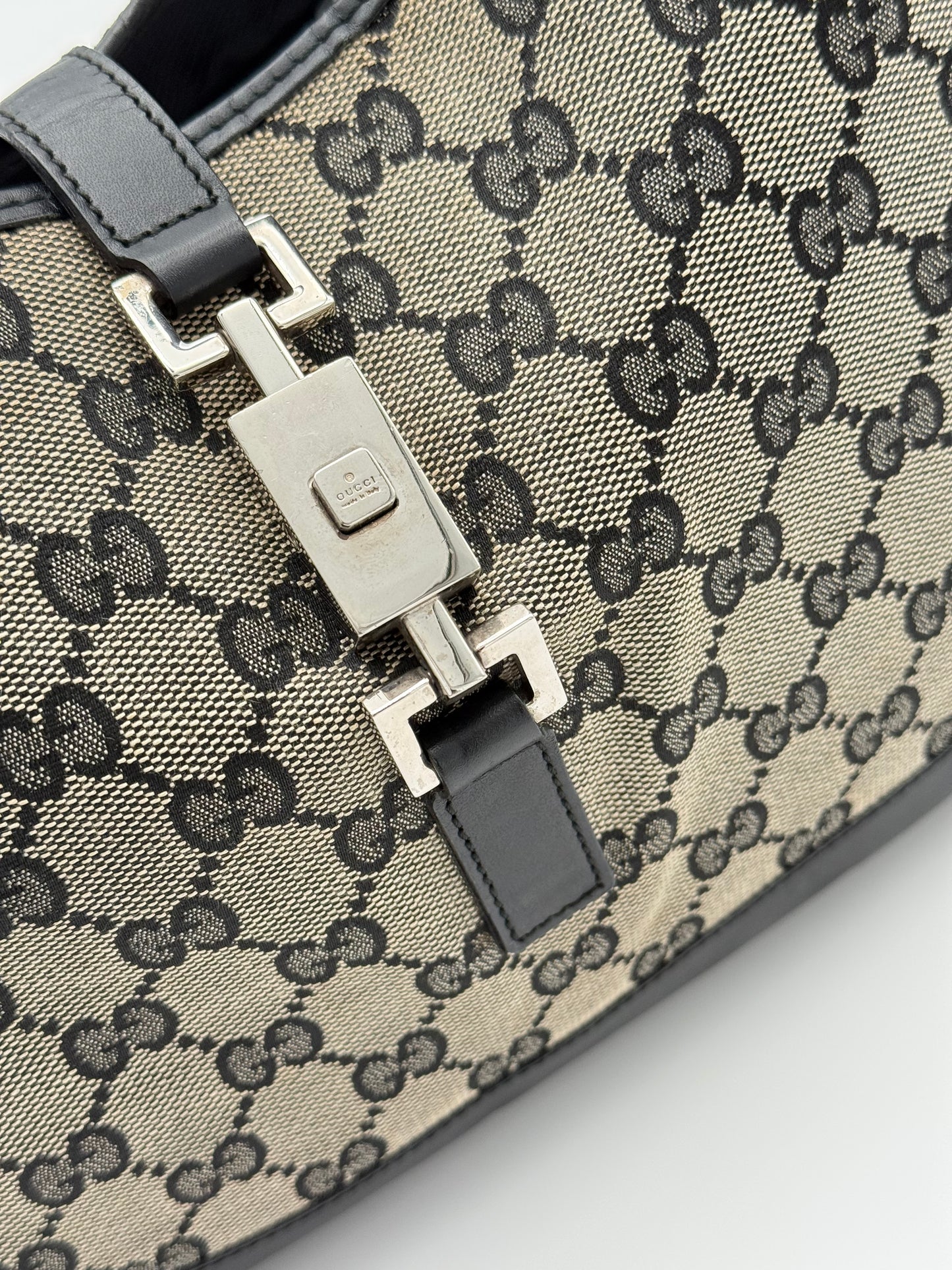 Gucci Jackie GG Canvas & Black Leather Shoulder Bag