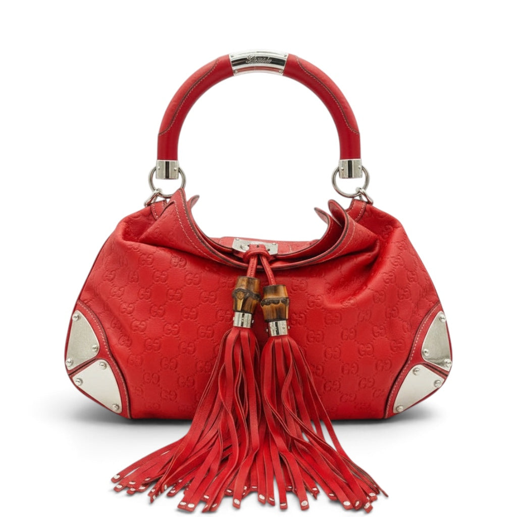 Gucci Indy Bamboo Tassel Bag Red Leather