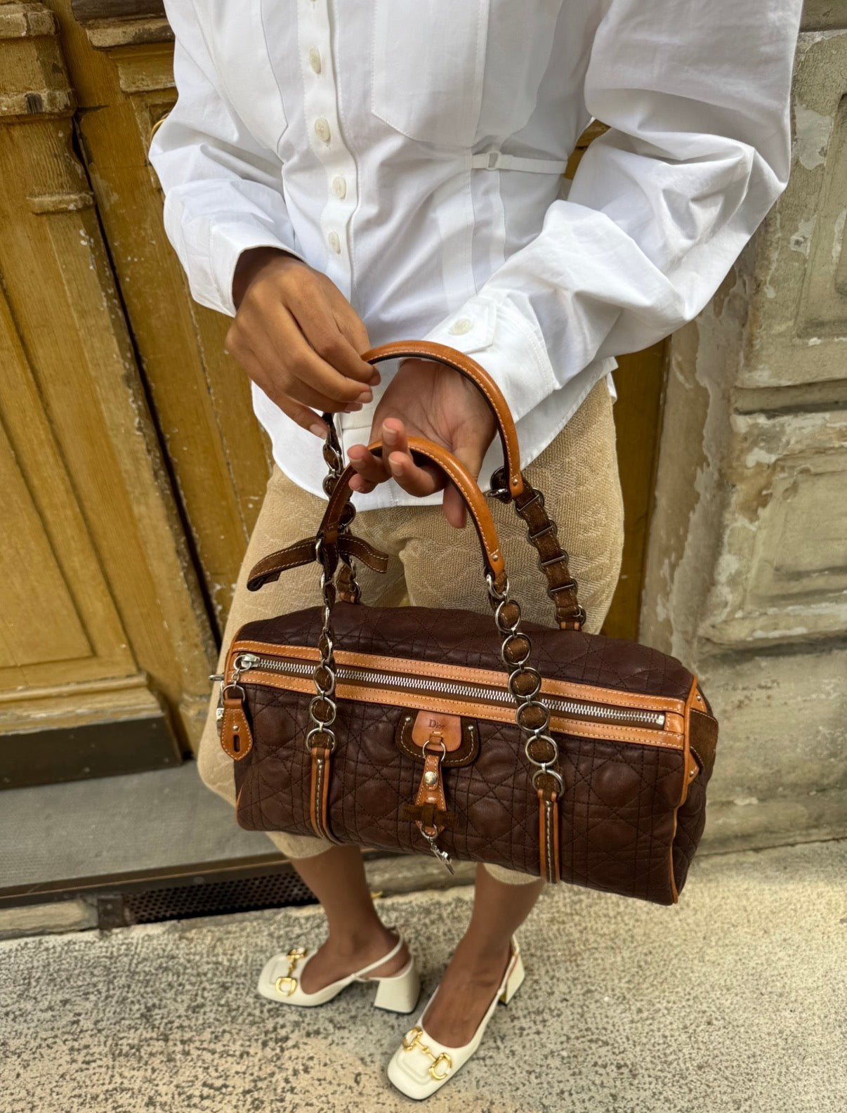 Dior Romantic Barrel Bag Brown Cannage Leather