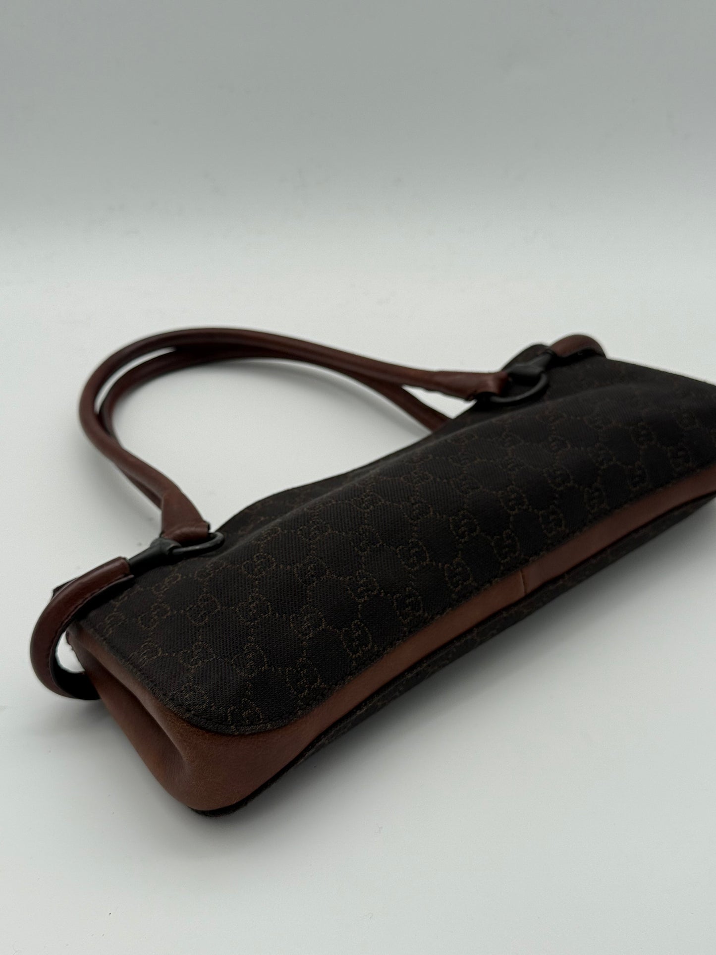 Gucci Black GG Canvas Baguette Shoulder Bag