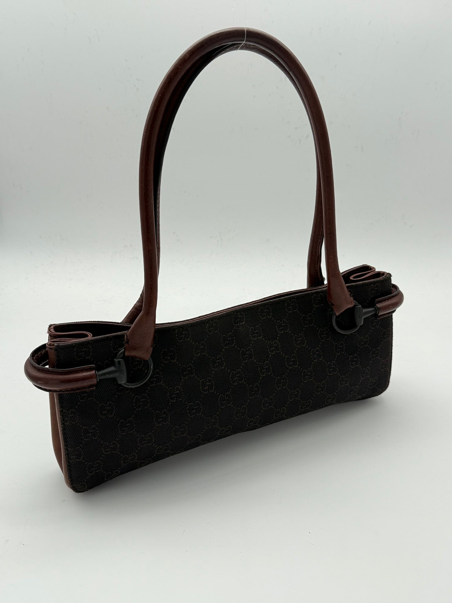 Gucci Black GG Canvas Baguette Shoulder Bag