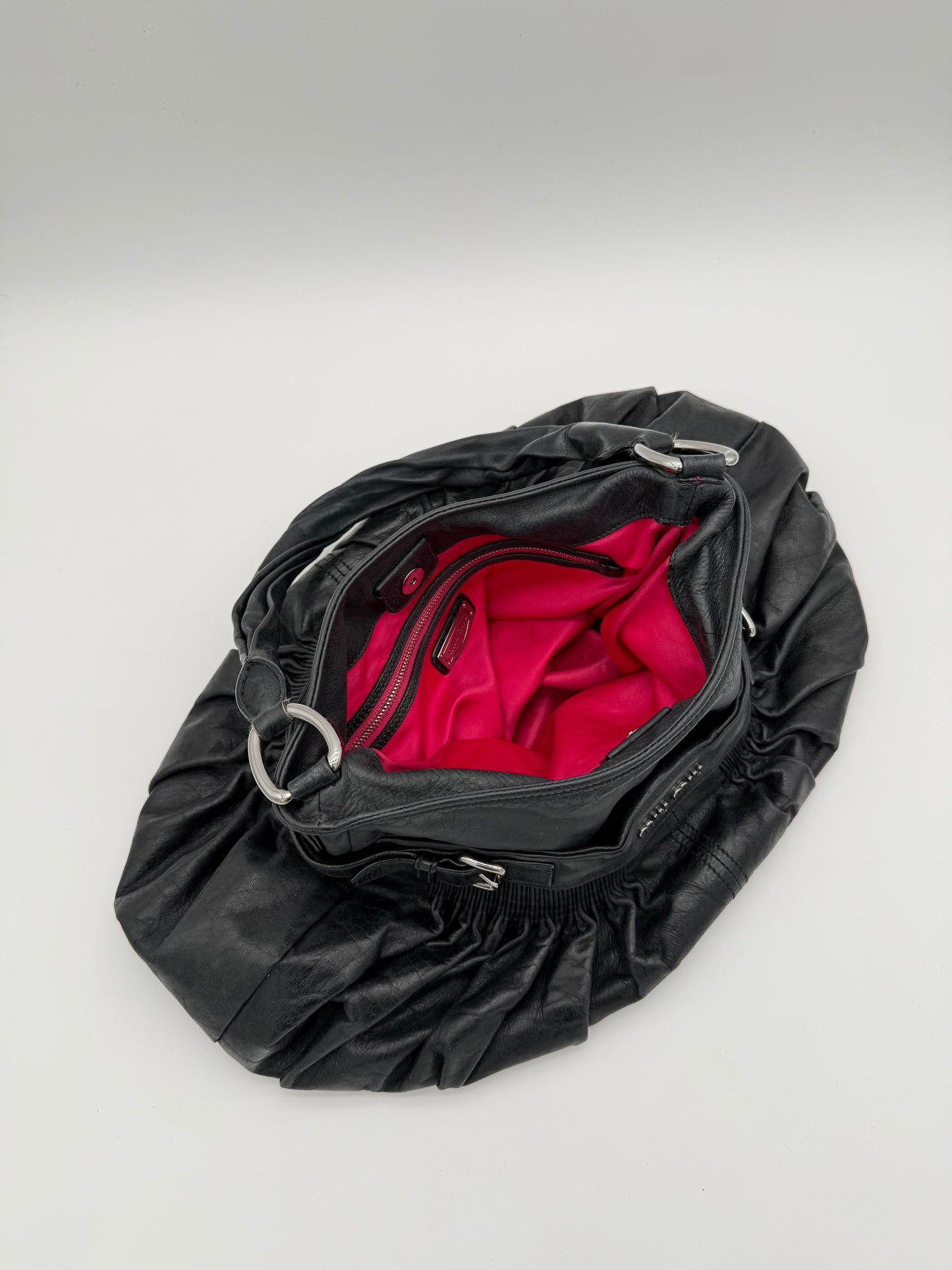 Miu Miu Black Gathered Leather Shoulder Bag