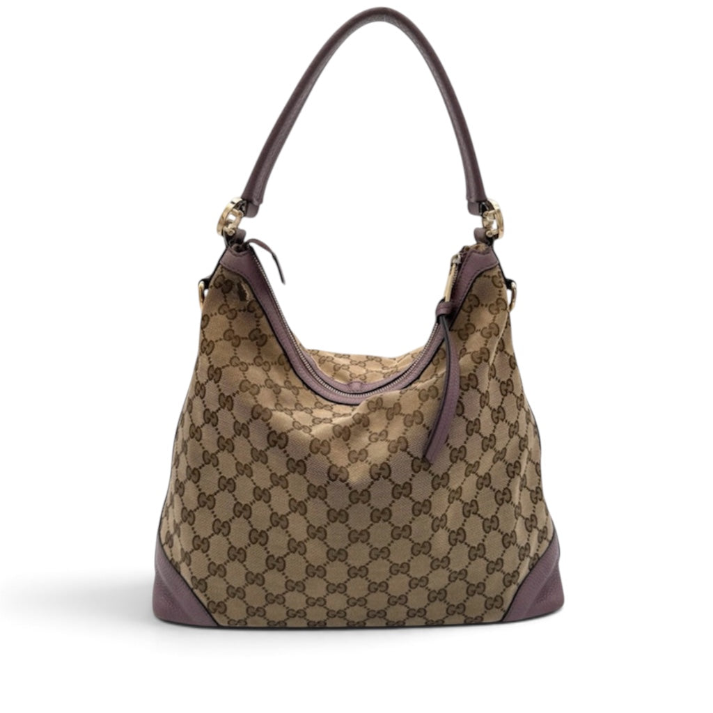Gucci GG Canvas Hobo Bag in Mauve Leather