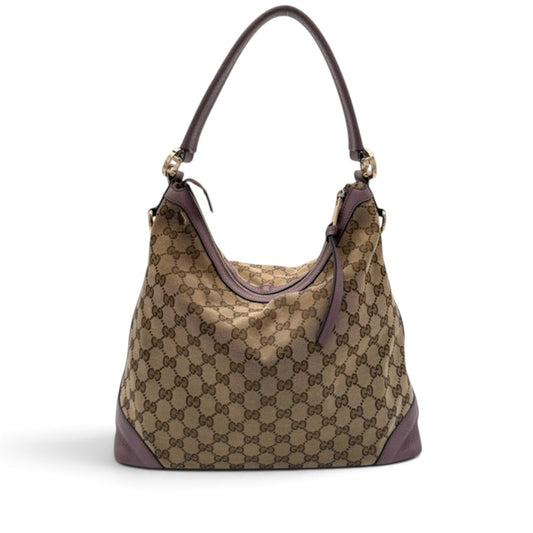 Gucci GG Canvas Hobo Bag in Mauve Leather