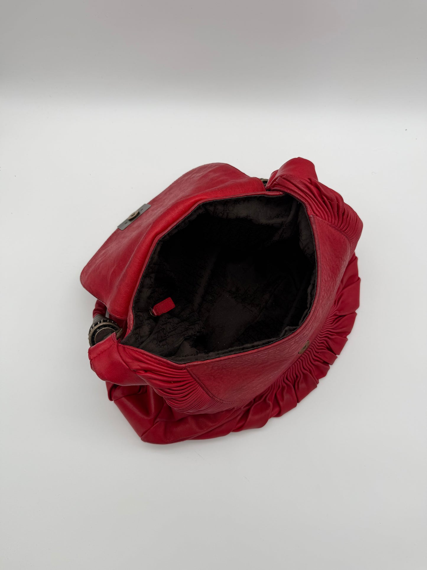 Christian Dior Fuchsia Pink Pleated Leather Shoulder Bag