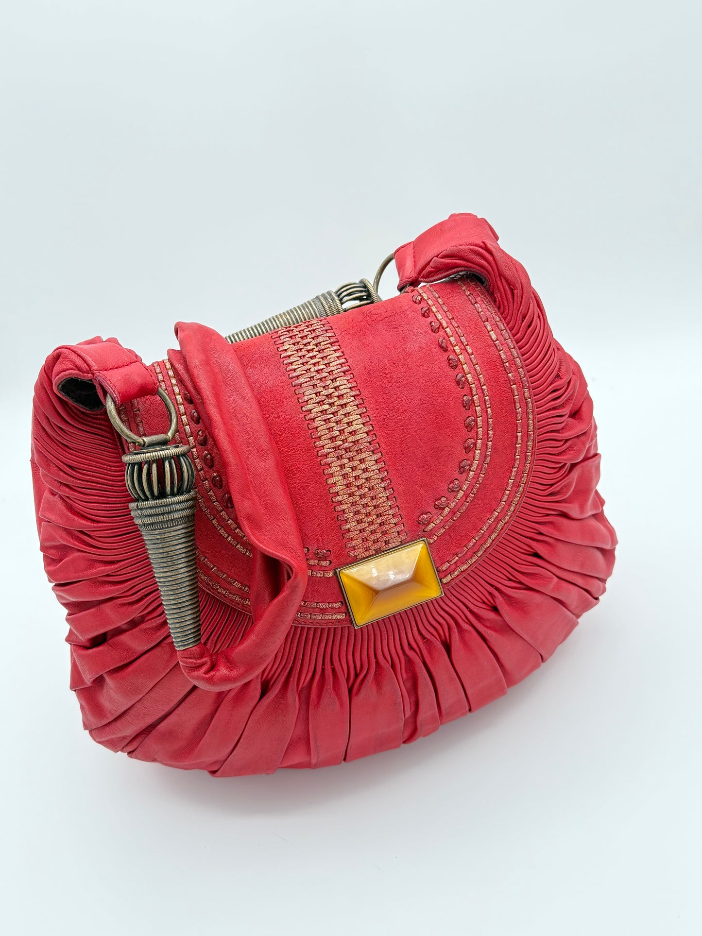 Christian Dior Fuchsia Pink Pleated Leather Shoulder Bag