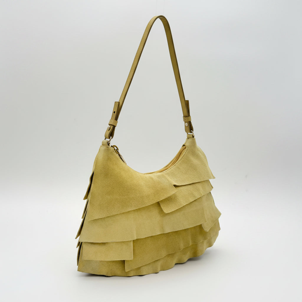 Yves Saint Laurent St Tropez Yellow Suede Ruffle Shoulder Bag