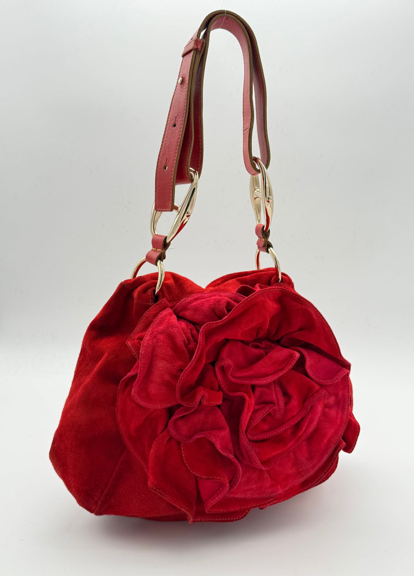 Saint Laurent Nadja Rose Suede Shoulder Bag