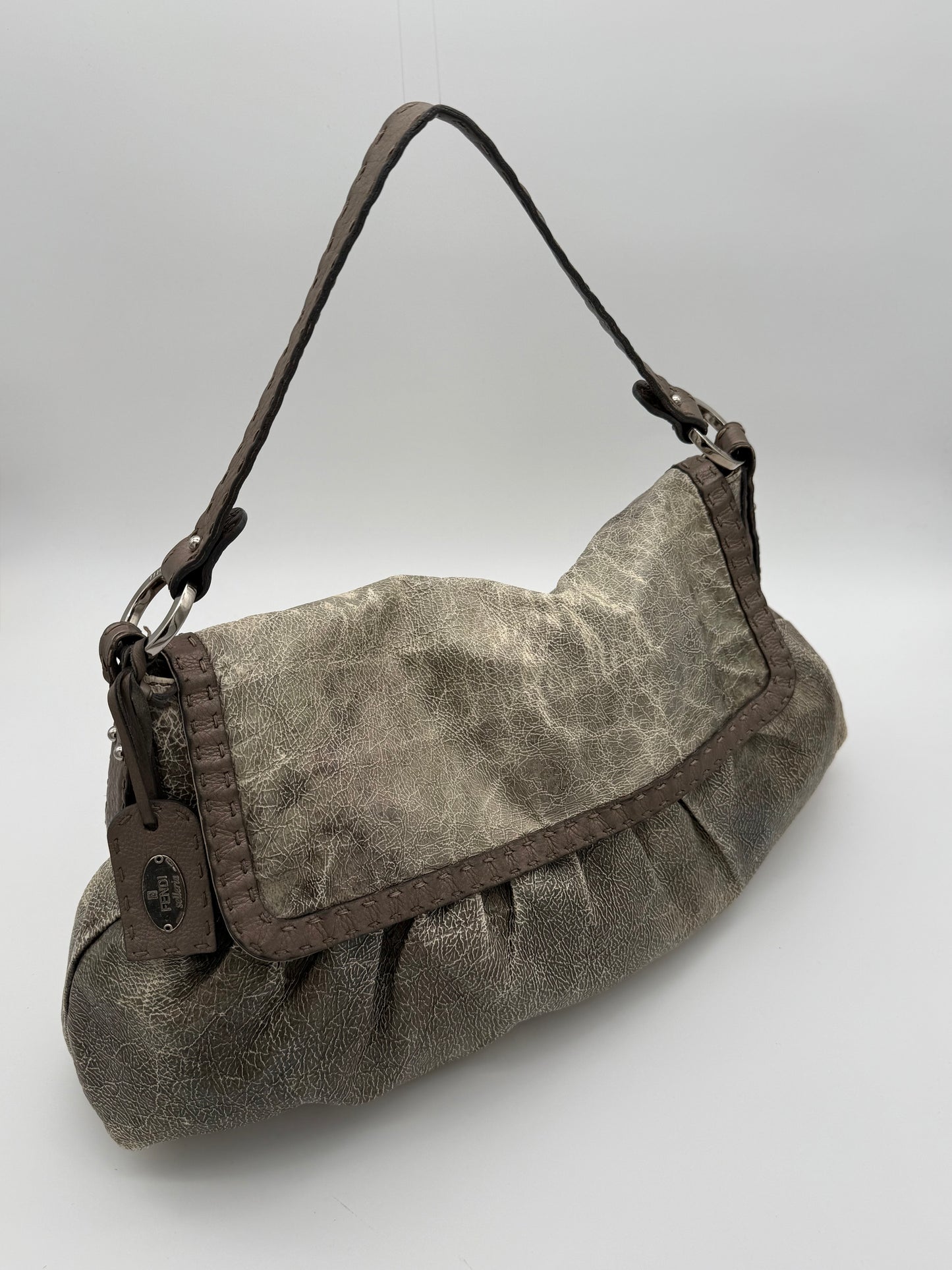 Fendi Selleria Distressed Leather Shoulder Bag