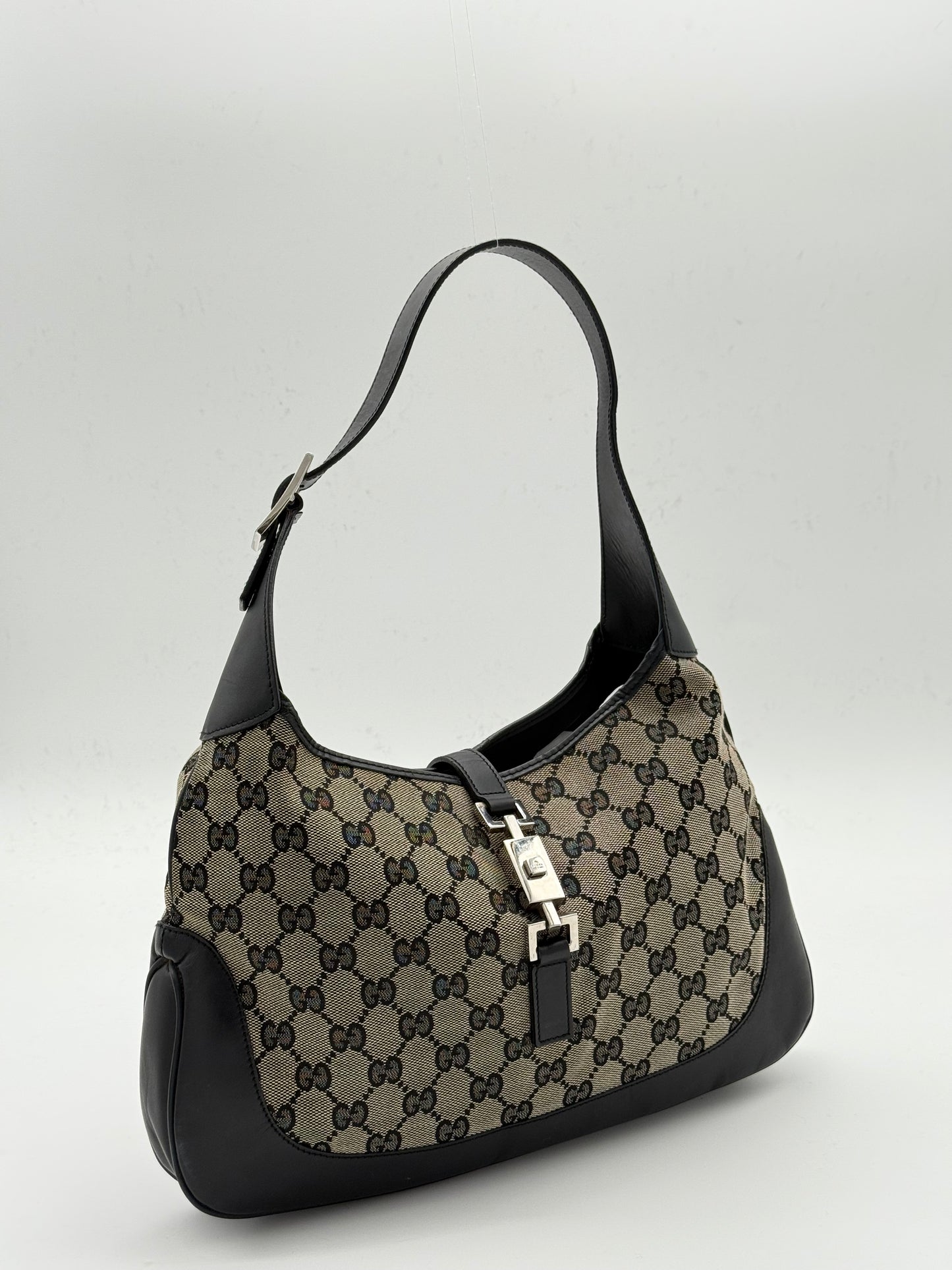 Gucci Jackie GG Canvas & Black Leather Shoulder Bag