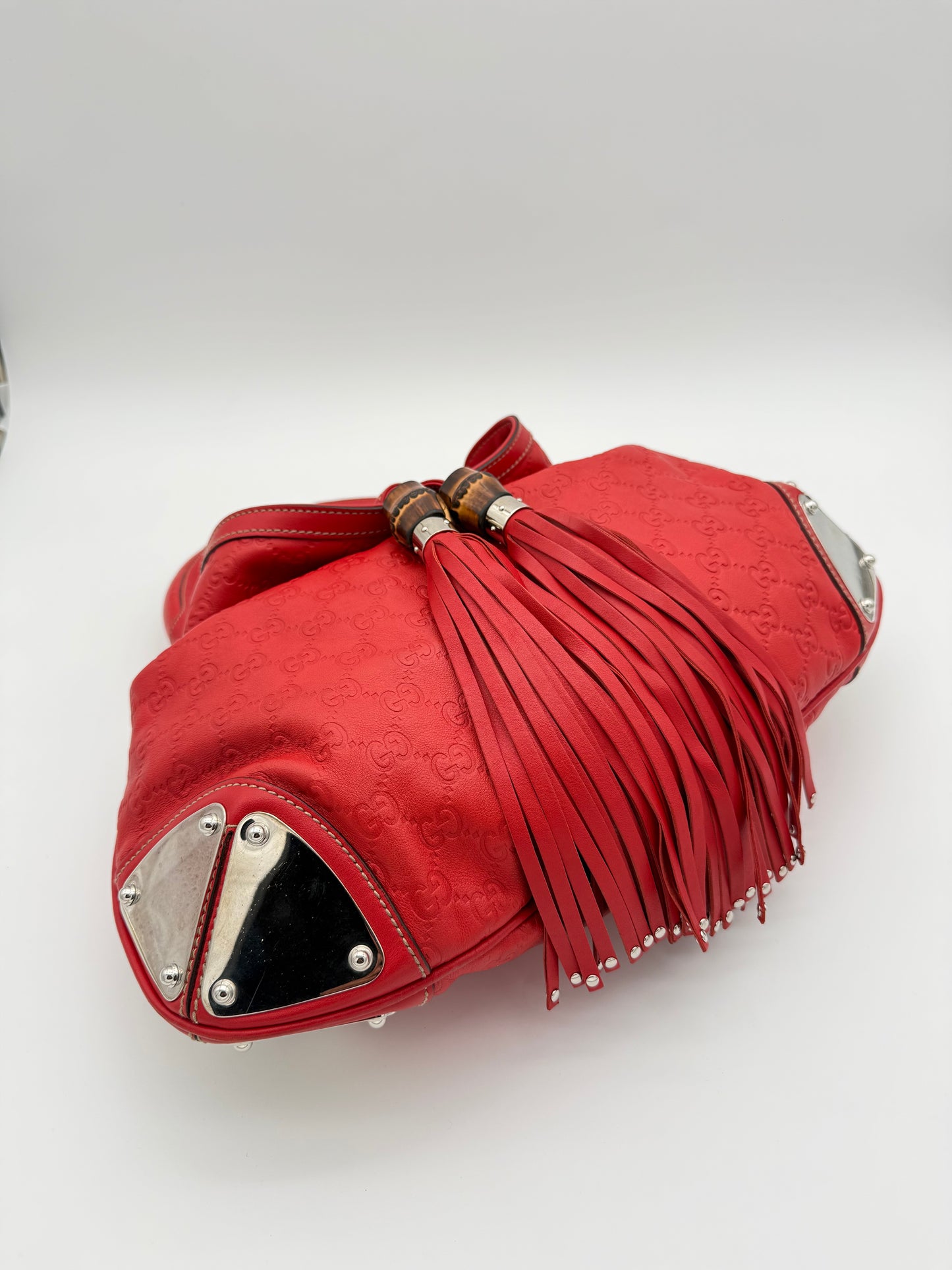 Gucci Indy Bamboo Tassel Bag Red Leather