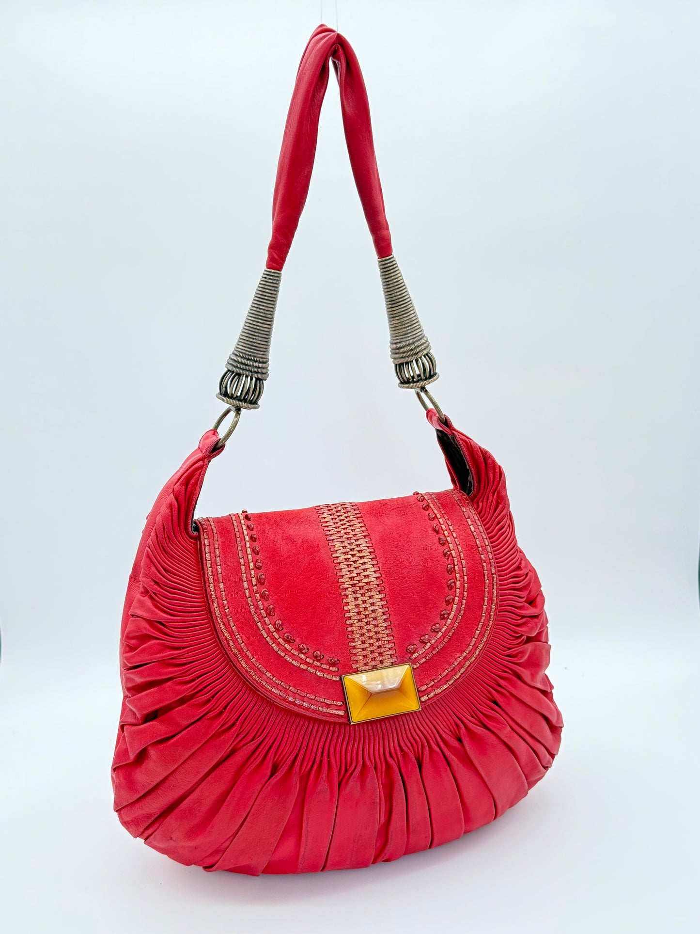 Christian Dior Fuchsia Pink Pleated Leather Shoulder Bag