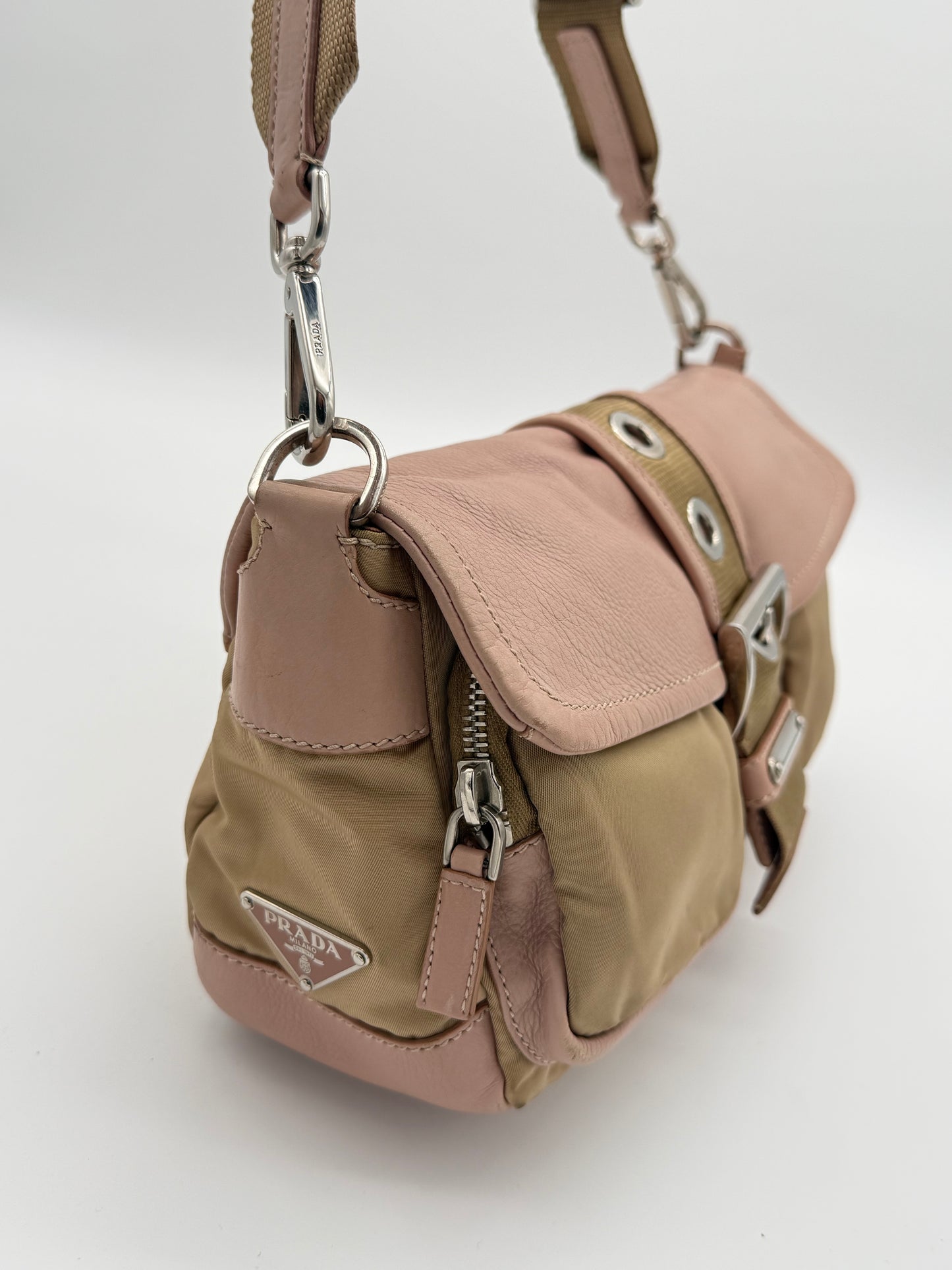 Prada Beige Pink Leather Shoulder Bag