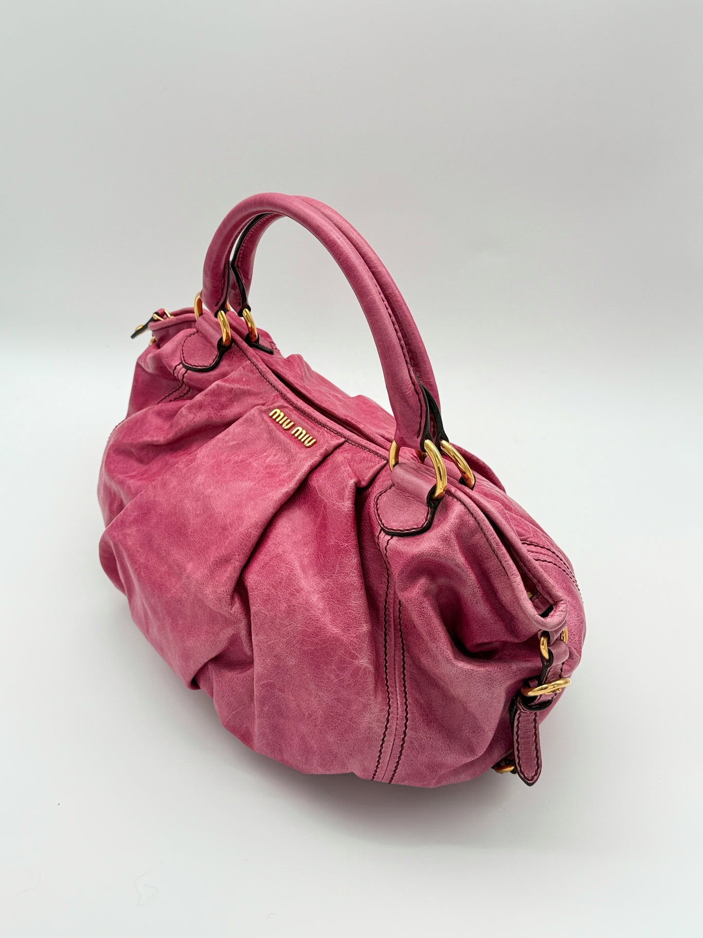 Miu Miu Archive Pink Pleated Leather Bag