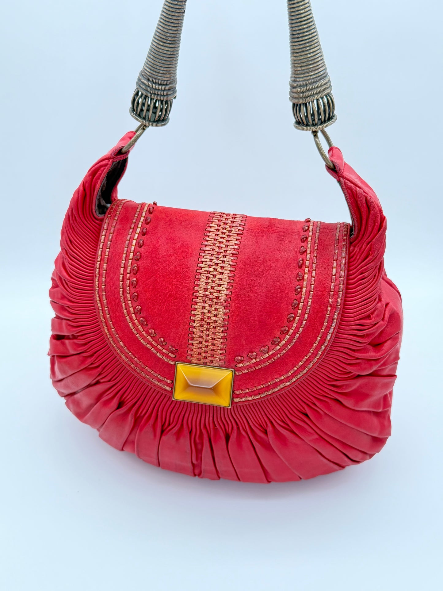 Christian Dior Fuchsia Pink Pleated Leather Shoulder Bag