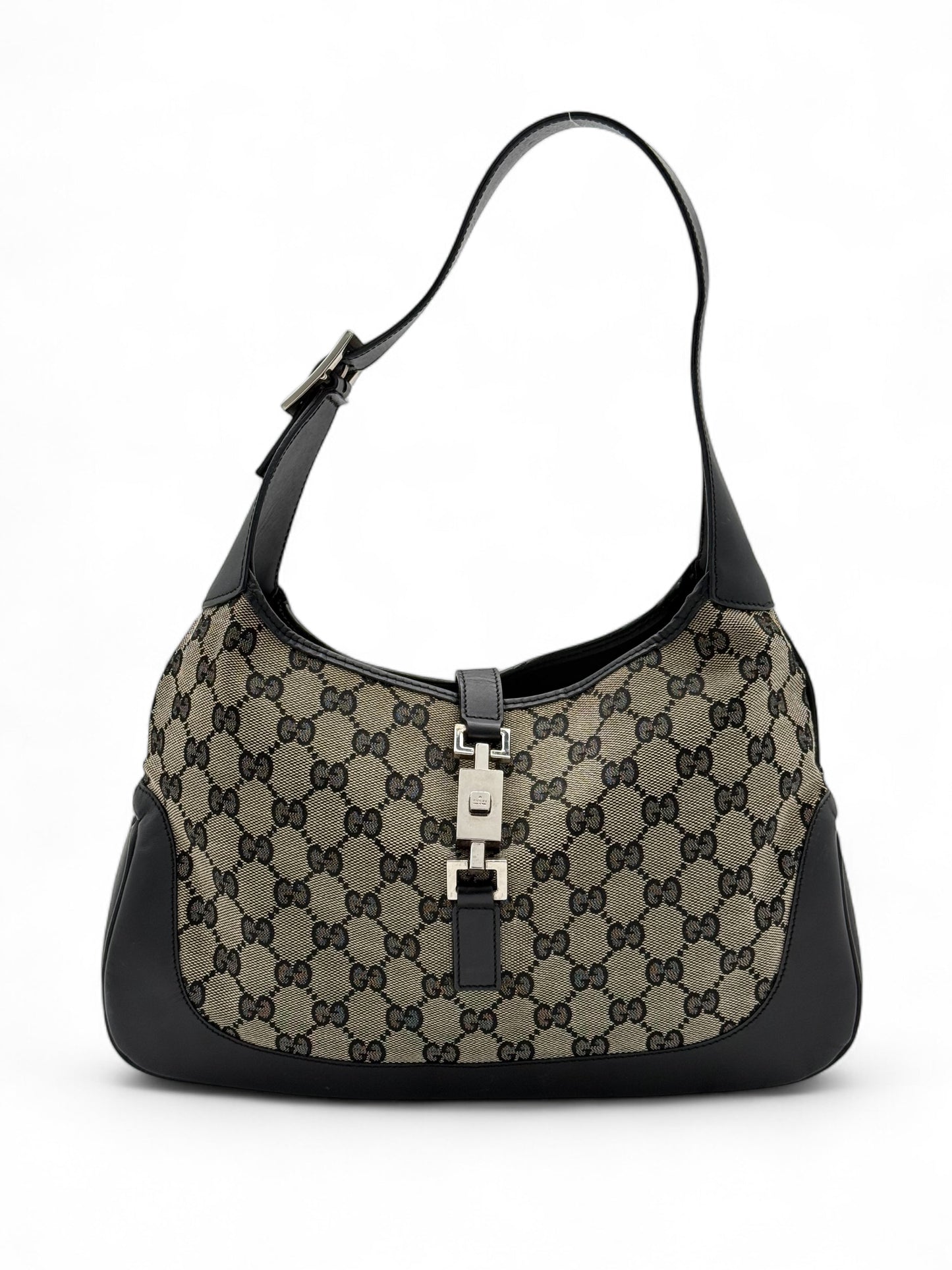 Gucci Jackie GG Canvas & Black Leather Shoulder Bag