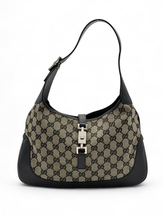 Gucci Jackie GG Canvas & Black Leather Shoulder Bag